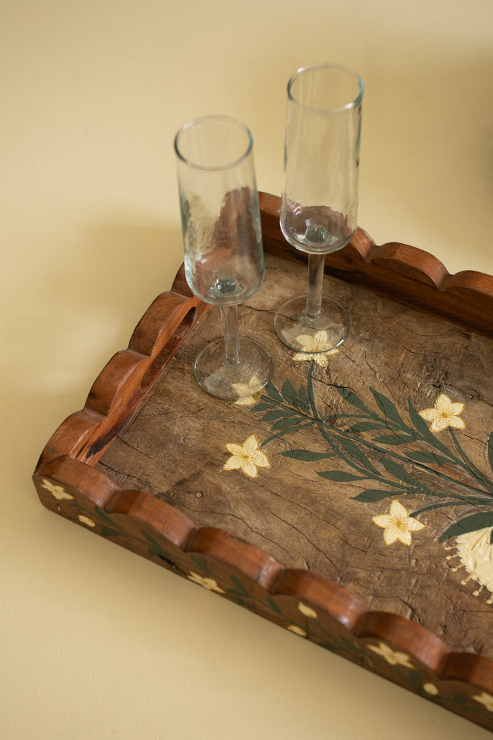 Recycled Wood Tray with Hand-Painted Detail