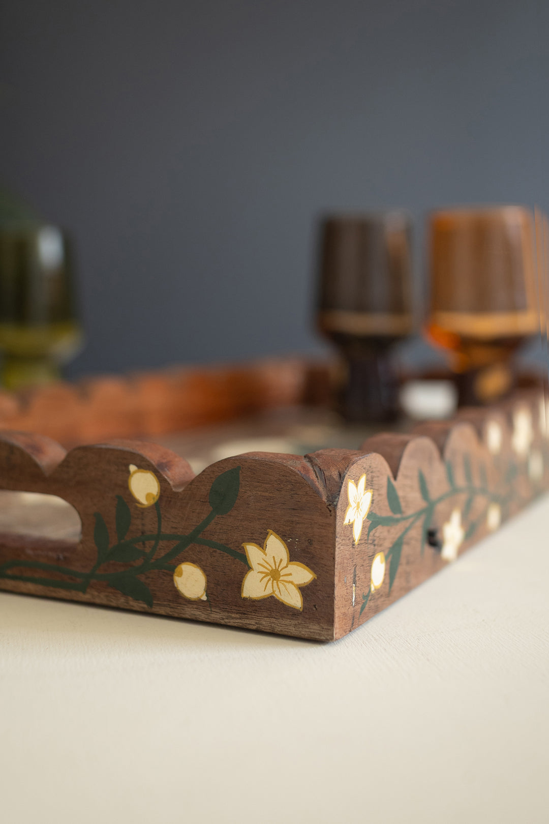 Recycled Wood Tray with Hand-Painted Detail