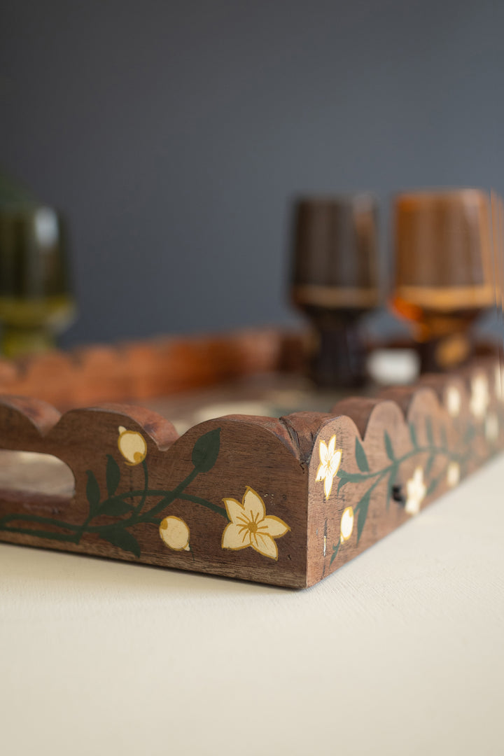 Recycled Wood Tray with Hand-Painted Detail