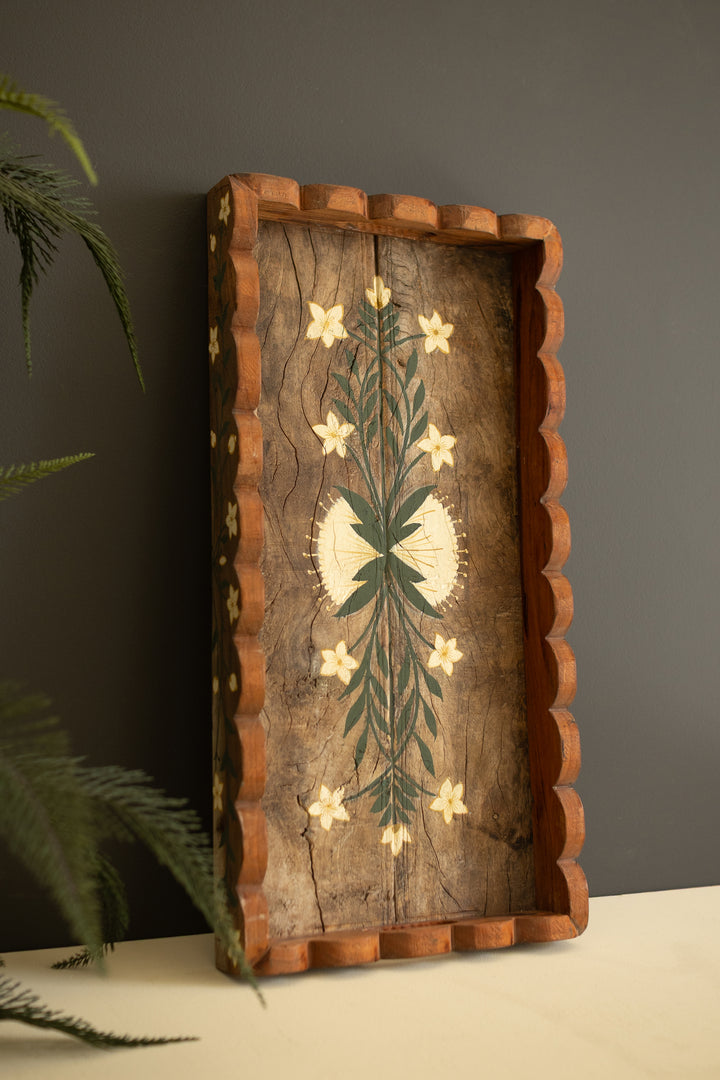 Recycled Wood Tray with Hand-Painted Detail