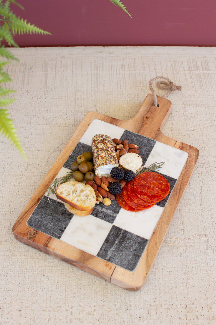 Black and White Marble with Acacia Wood Cheese Board