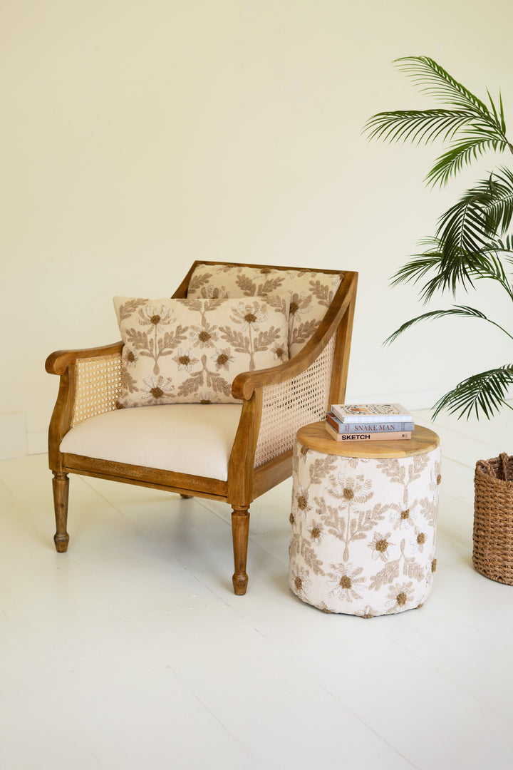 Round Embroidery Accent Table with Mango Wood Top