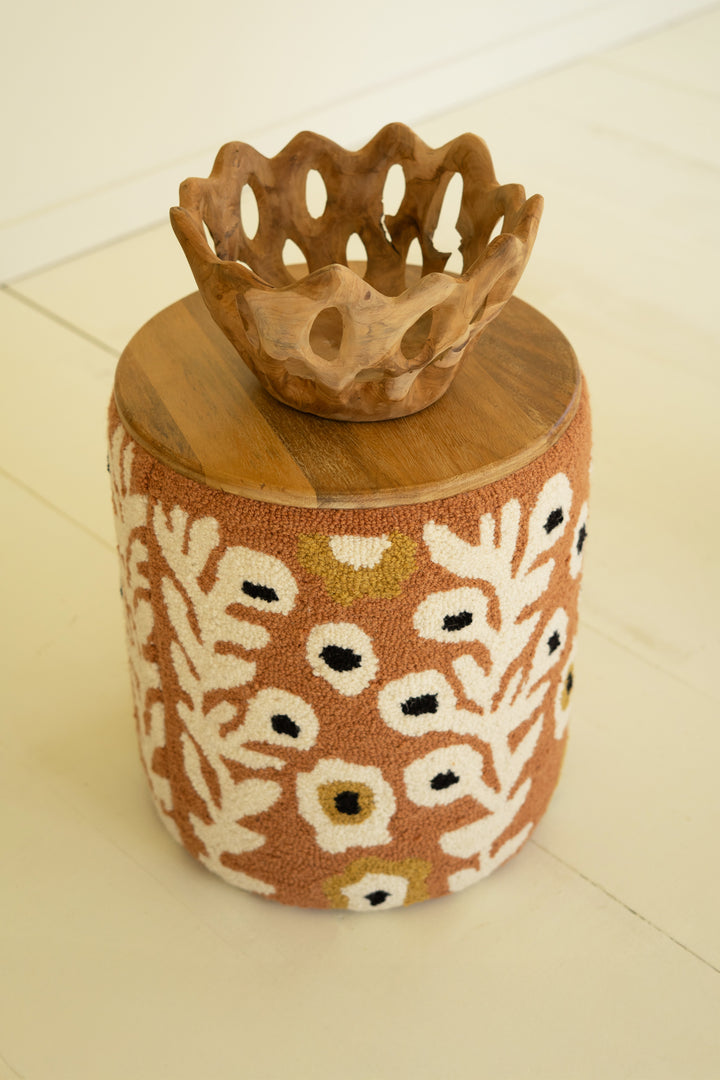 Round Hand-Tufted Accent Table with Mango Wood Top