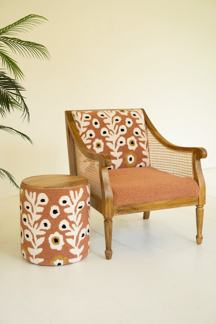 Round Hand-Tufted Accent Table with Mango Wood Top