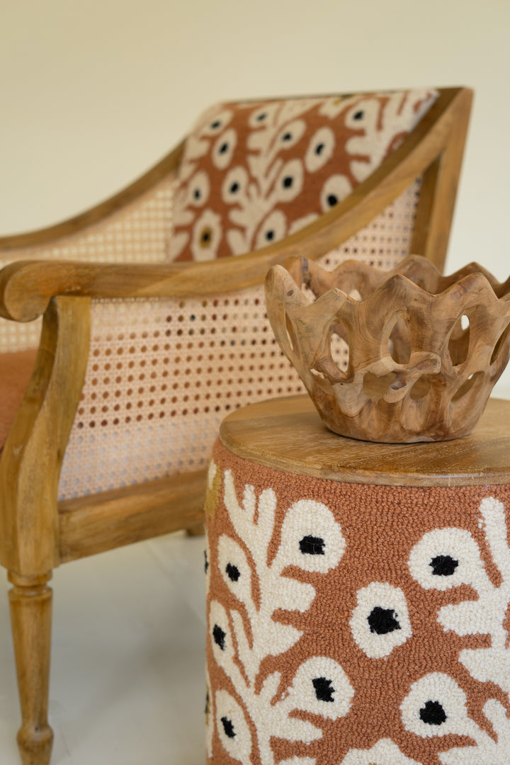 Round Hand-Tufted Accent Table with Mango Wood Top