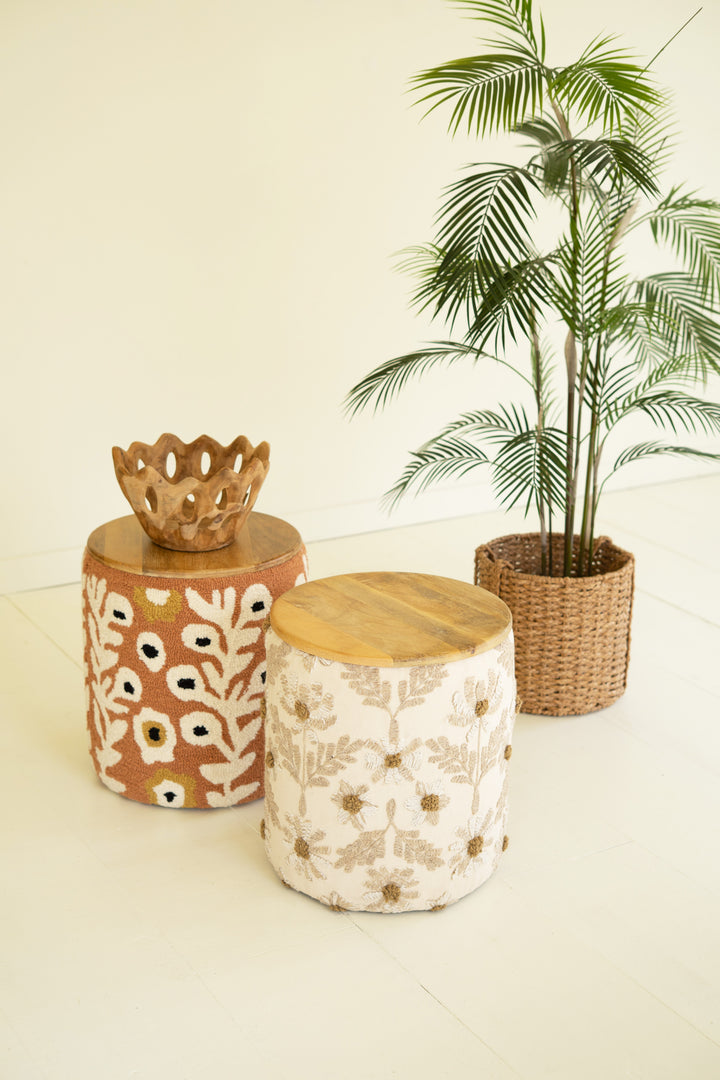 Round Hand-Tufted Accent Table with Mango Wood Top