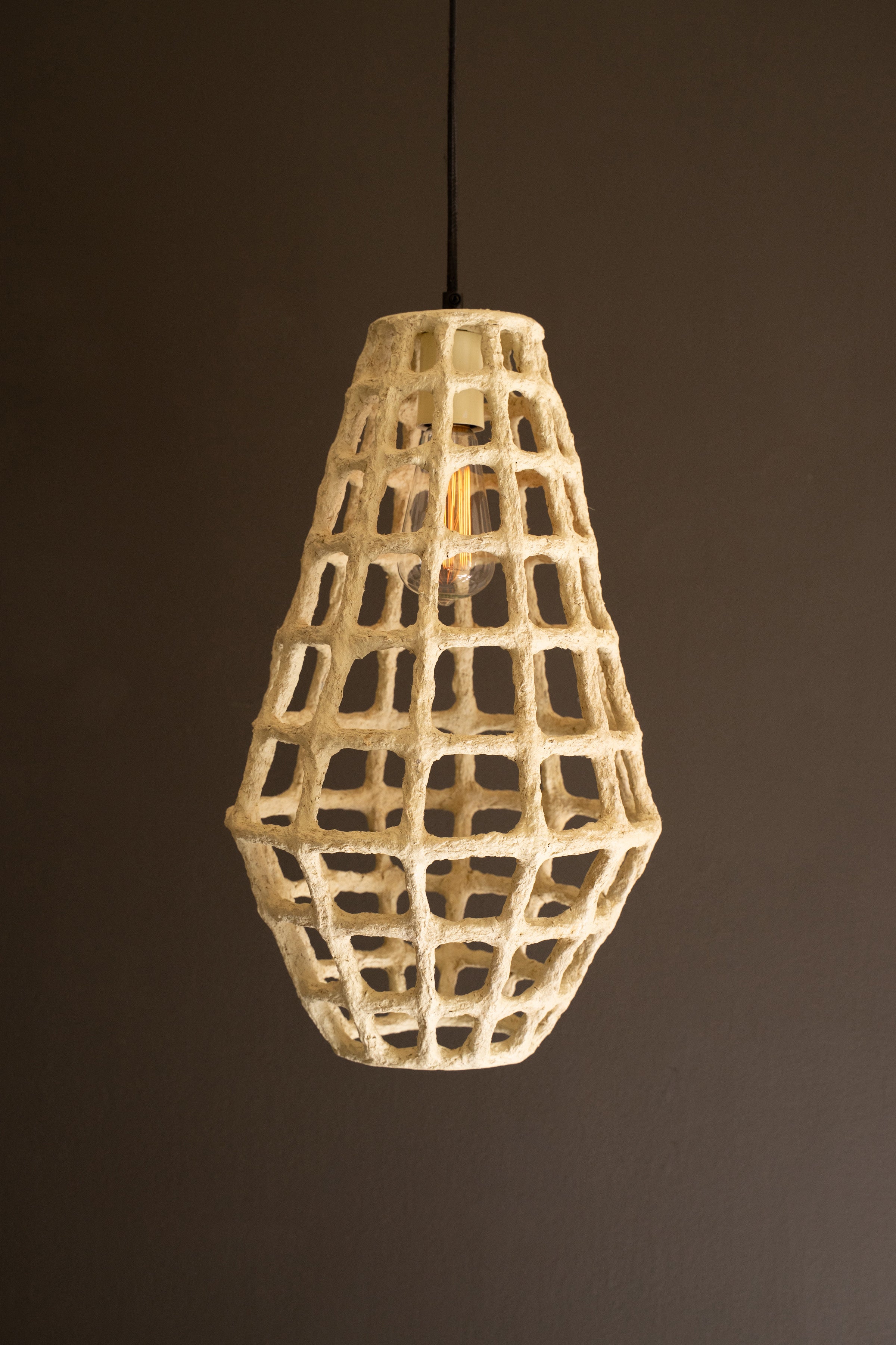 Tall Paper Mache Grid Pendant Light