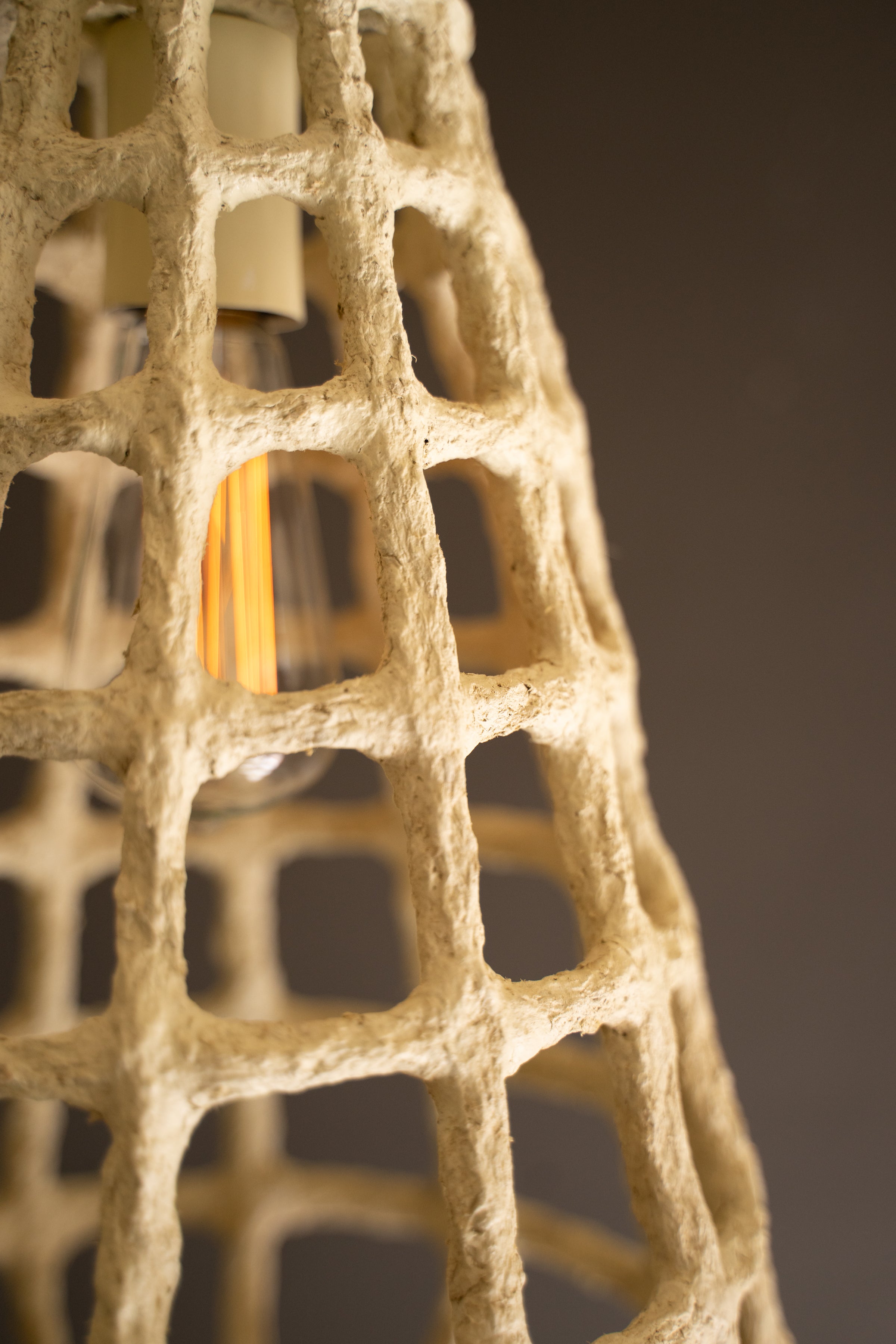 Tall Paper Mache Grid Pendant Light - Thumbnail 3