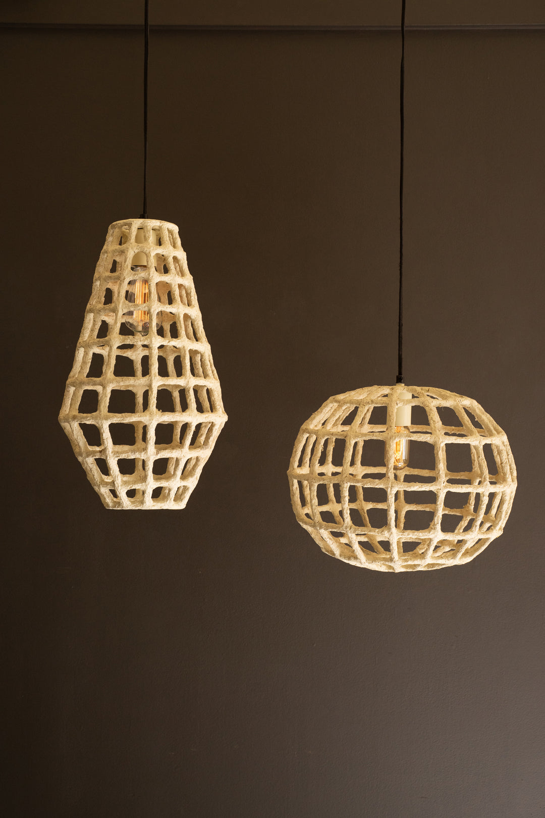 Tall Paper Mache Grid Pendant Light
