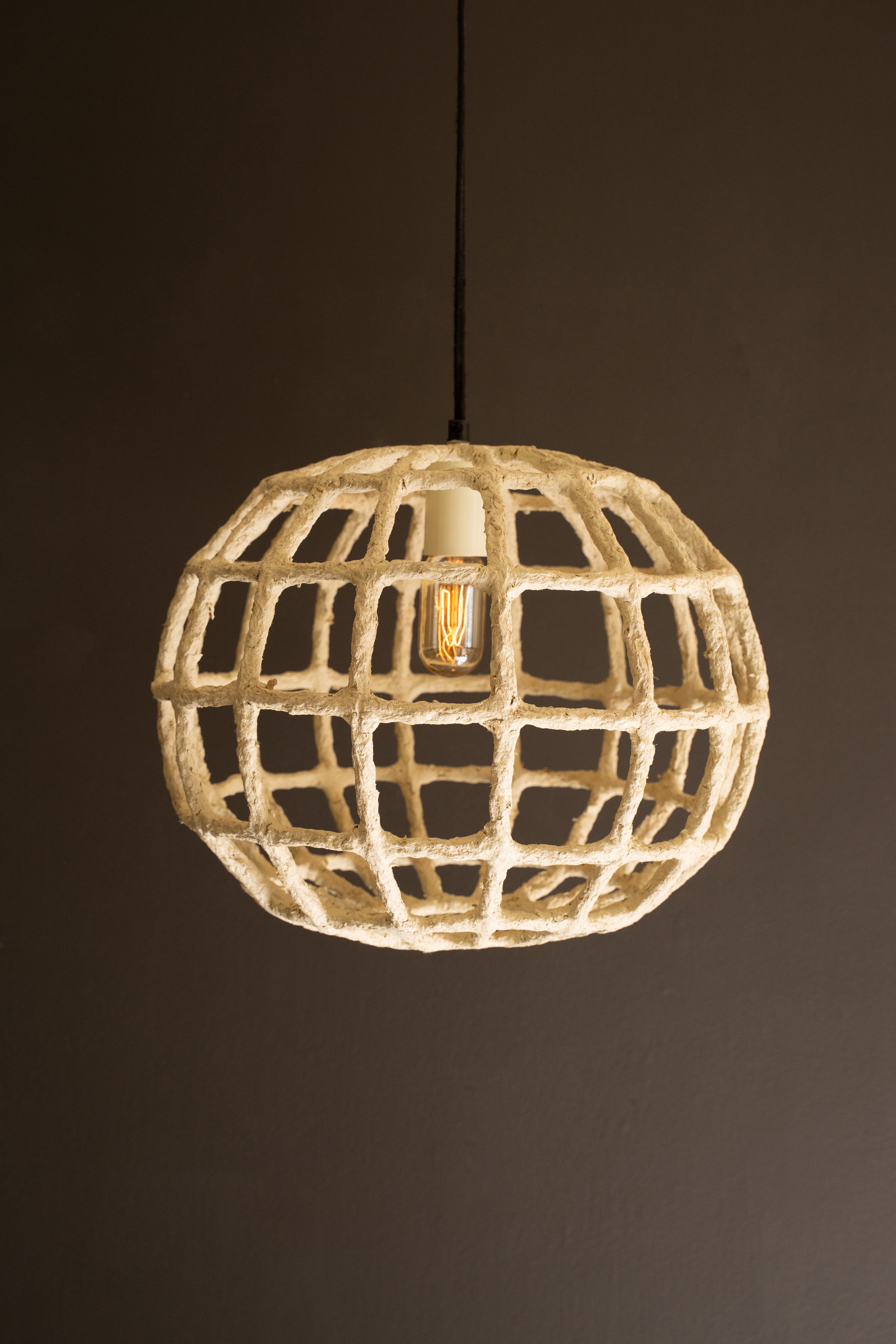 Short Paper Mache Grid Pendant Light - Thumbnail 2