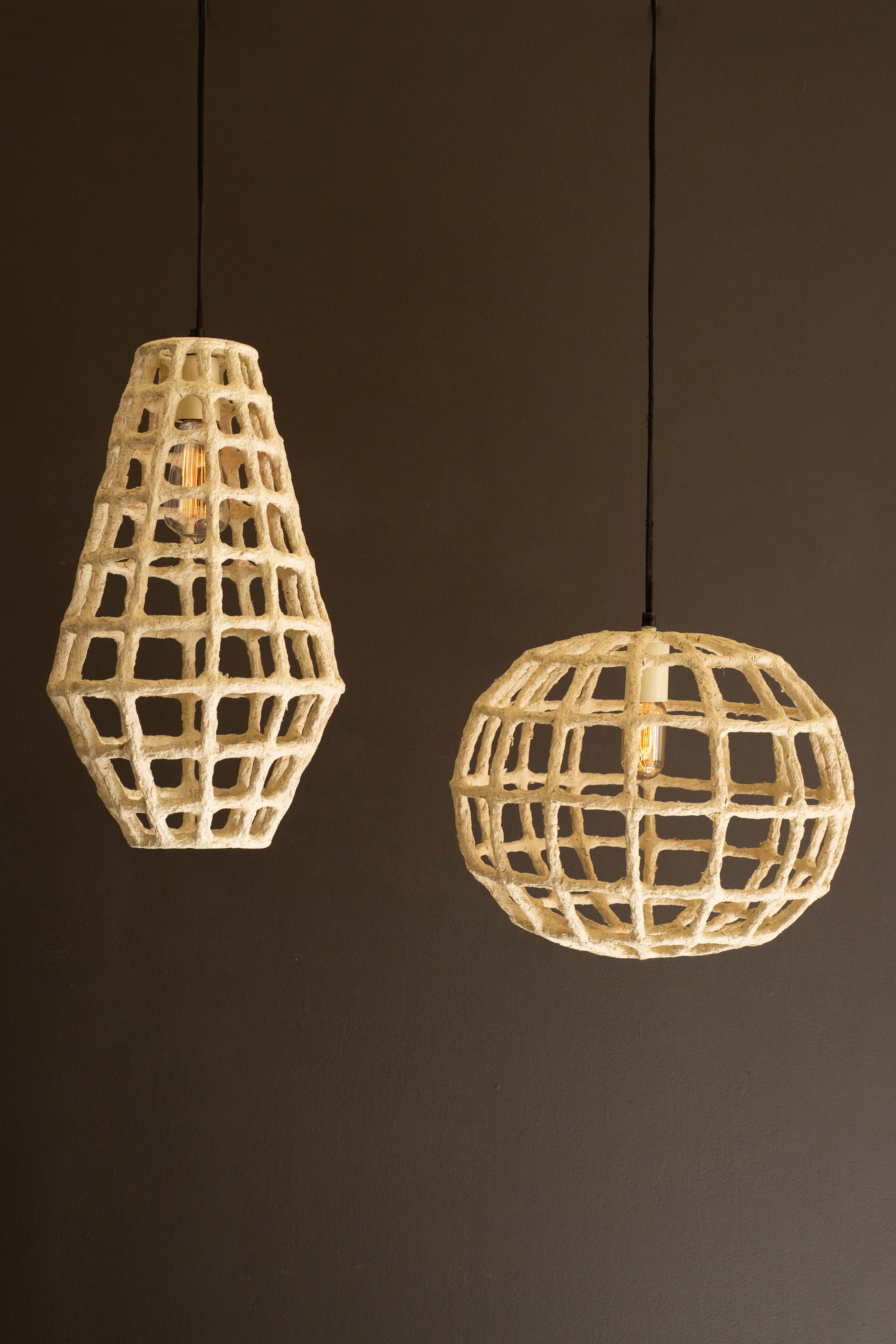 Short Paper Mache Grid Pendant Light