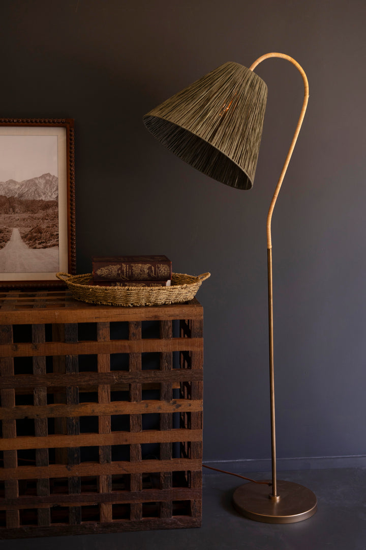 Rattan-Wrapped Floor Lamp with Raffia Shade