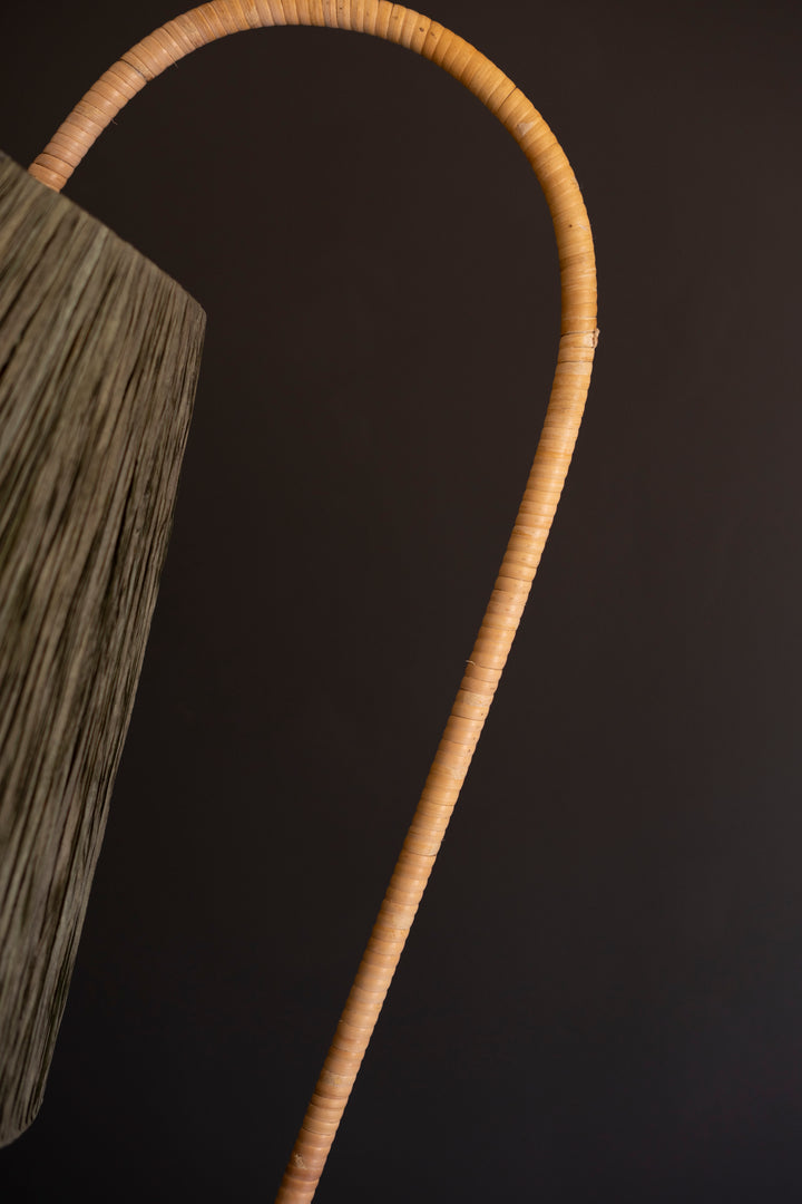 Rattan-Wrapped Floor Lamp with Raffia Shade