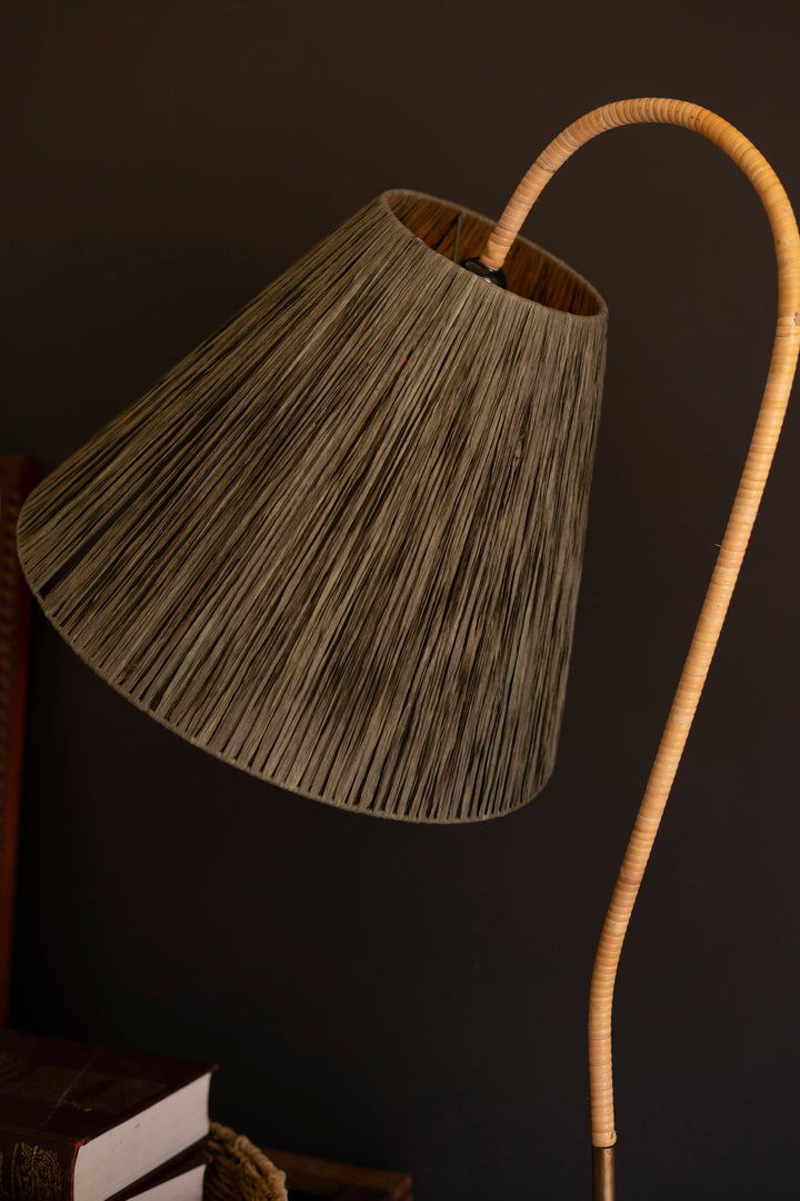 Rattan-Wrapped Floor Lamp with Raffia Shade