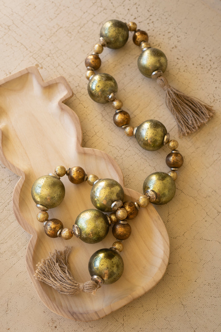 Mixed Gold Glass Christmas Ball Garland with Jute Tassels