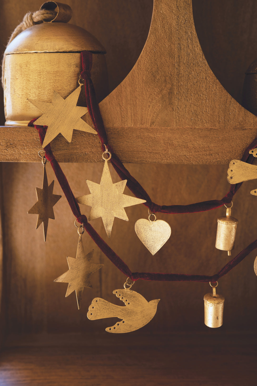 Christmas Charm Garland with Maroon Velvet Ribbon (Set of 4)