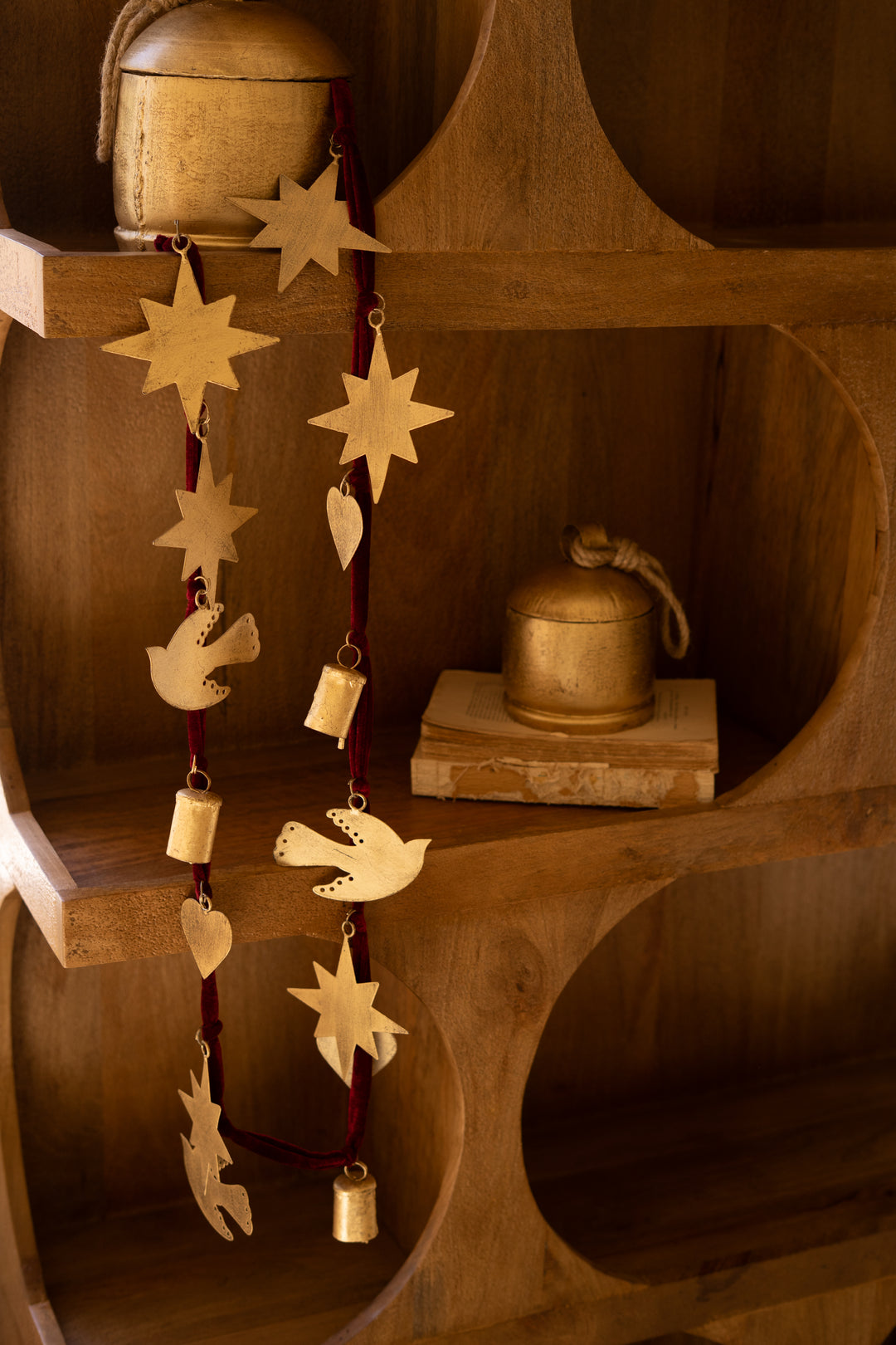 Christmas Charm Garland with Maroon Velvet Ribbon (Set of 4)