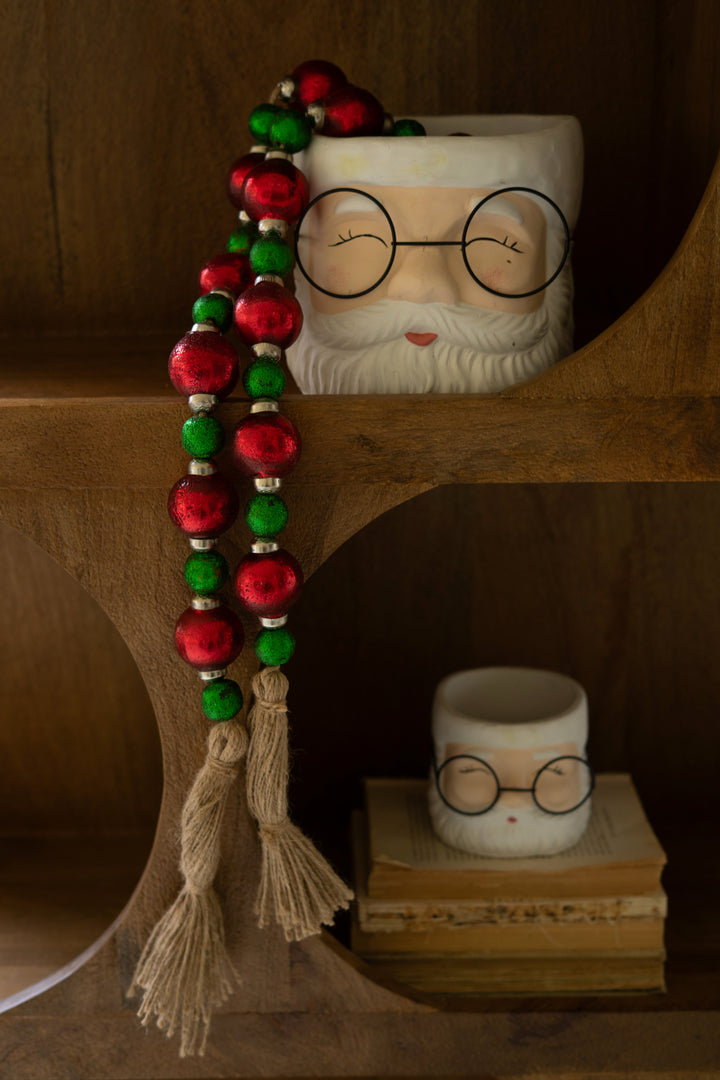 Red and Green Christmas Ball Garland with Jute Tassels
