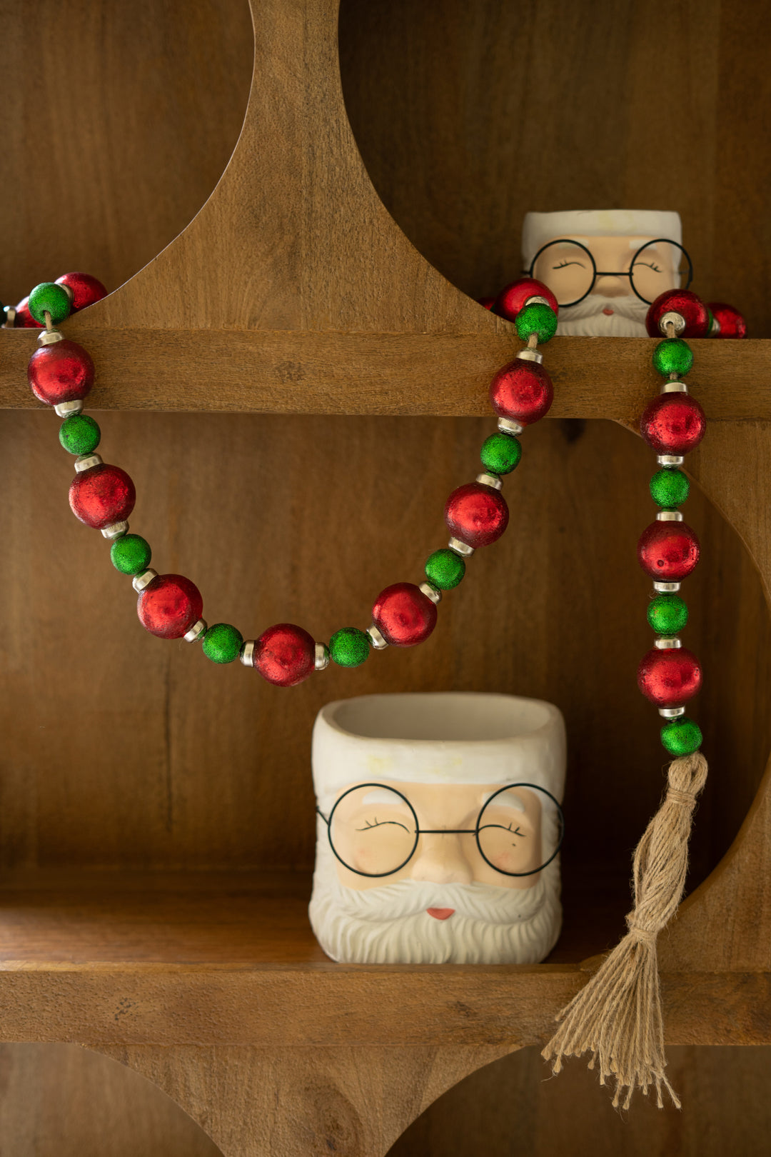 Red and Green Christmas Ball Garland with Jute Tassels