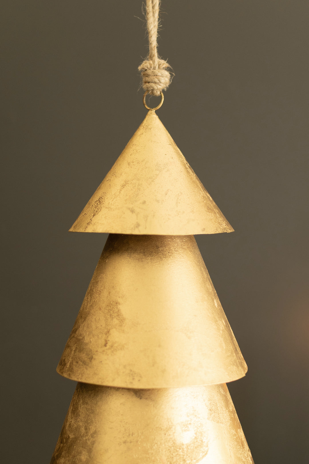 Giant Antique Gold Christmas Tree Bell with Jute Hanger