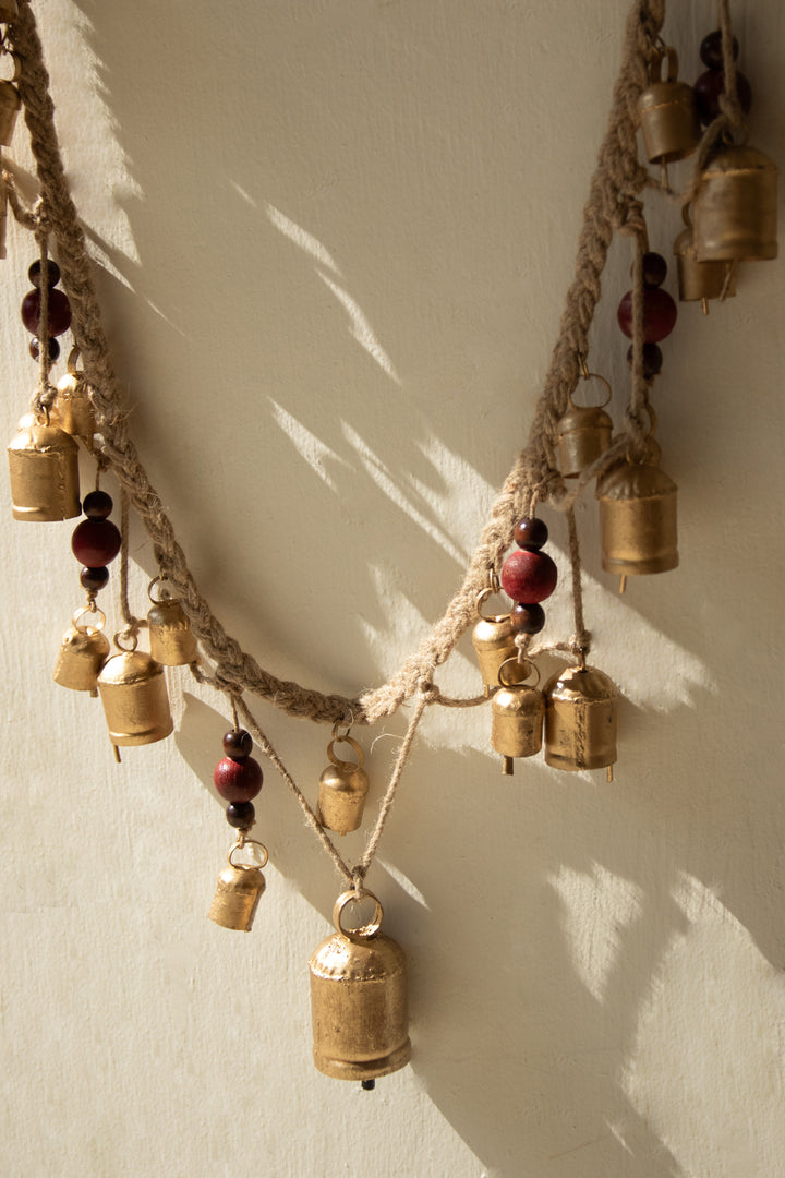 Christmas Bell Garland with Wood Beads