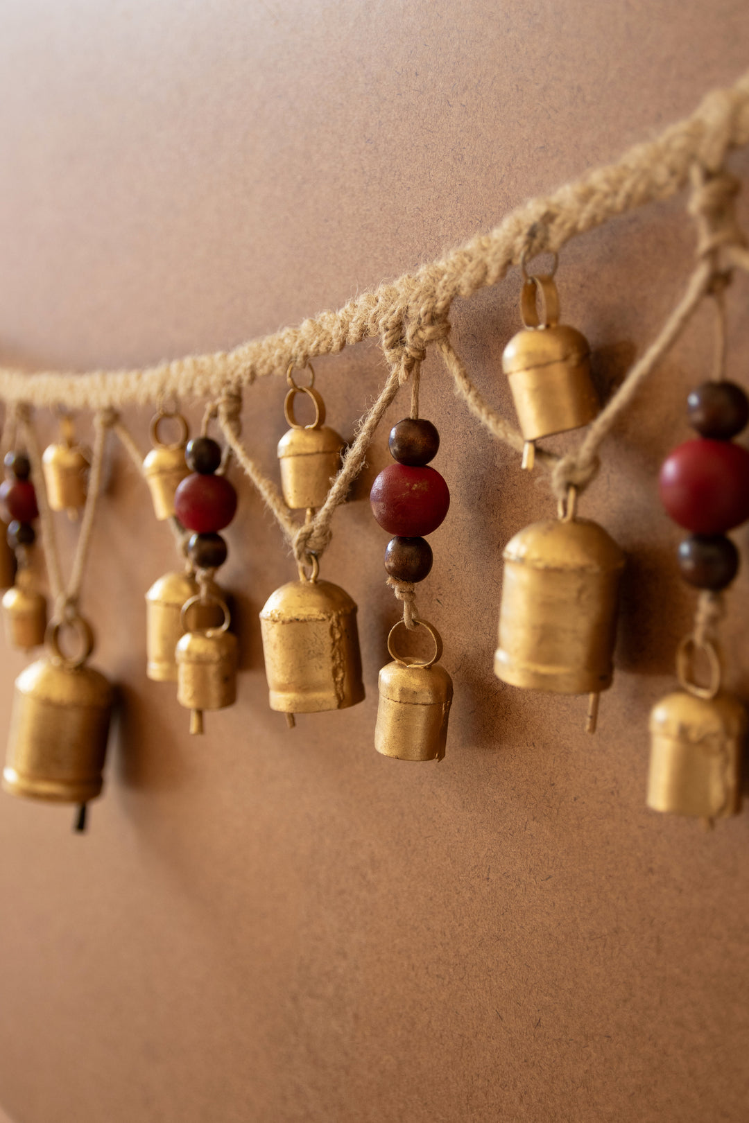Christmas Bell Garland with Wood Beads