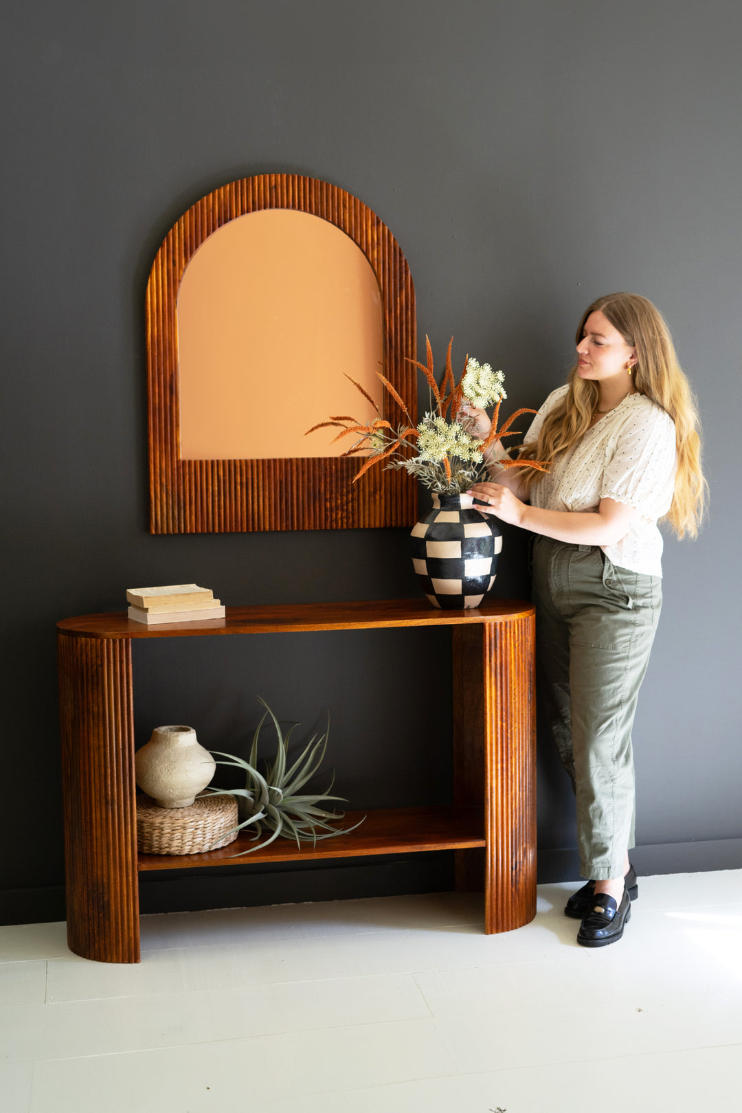 Mango Wood Tambour Framed Mirror