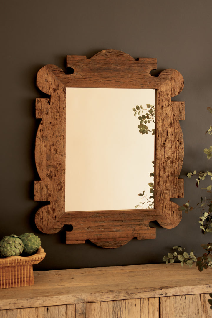 Ornate-Shaped Reclaimed Wood Framed Mirror