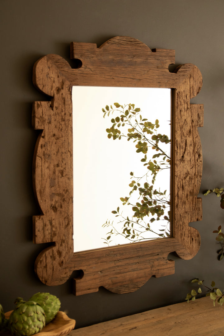 Ornate-Shaped Reclaimed Wood Framed Mirror