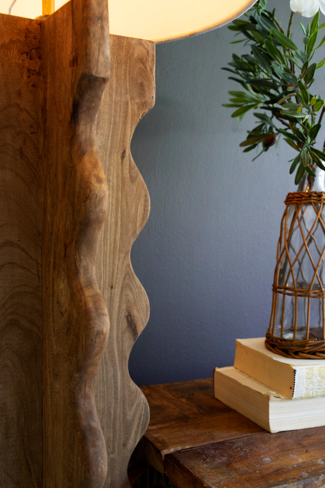 Wavy Mango Wood Floor Lamp with Fabric Shade