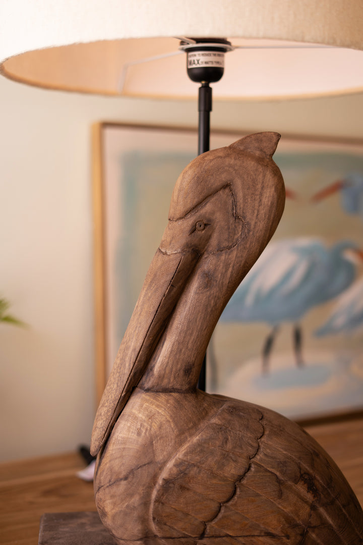Carved Mango Wood Pelican Table Lamp Base with Fabric Shade