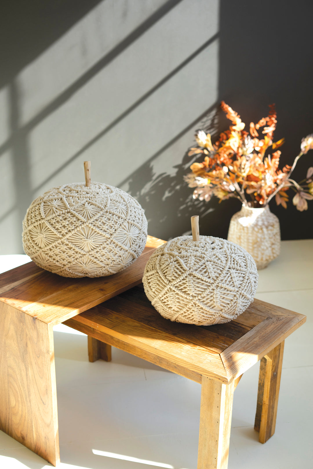 Set of 2 Macrame Pumpkins