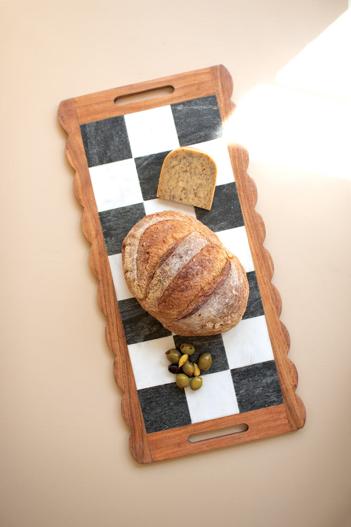Acacia Wood and Marble Checkered Serving Board