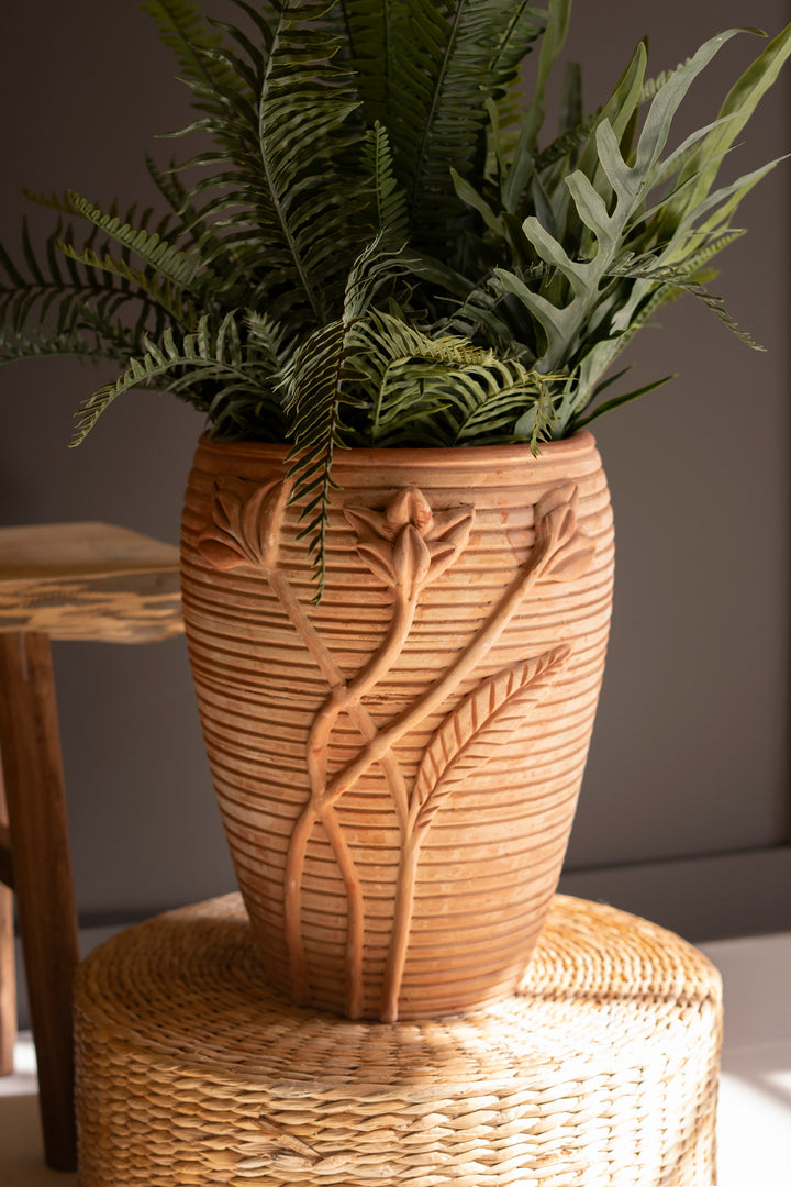 Terracotta Urn with Flowers Detail