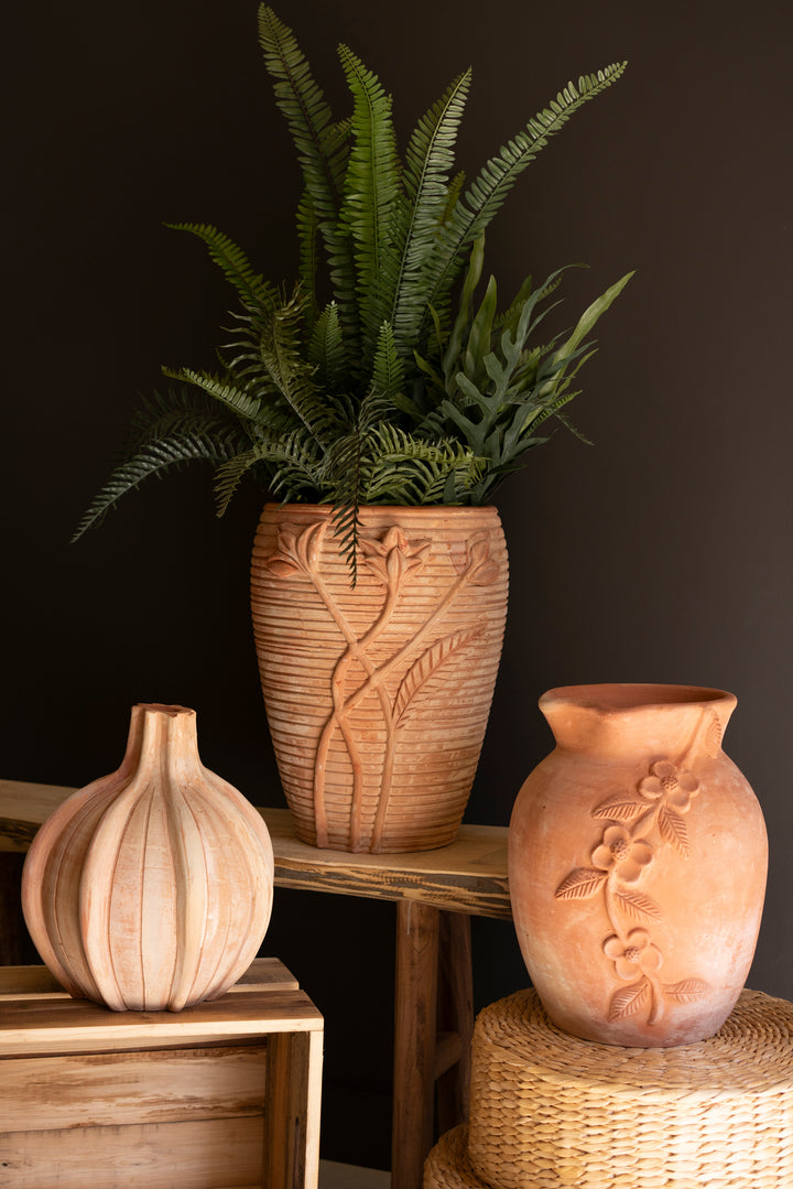Terracotta Urn with Flowers Detail