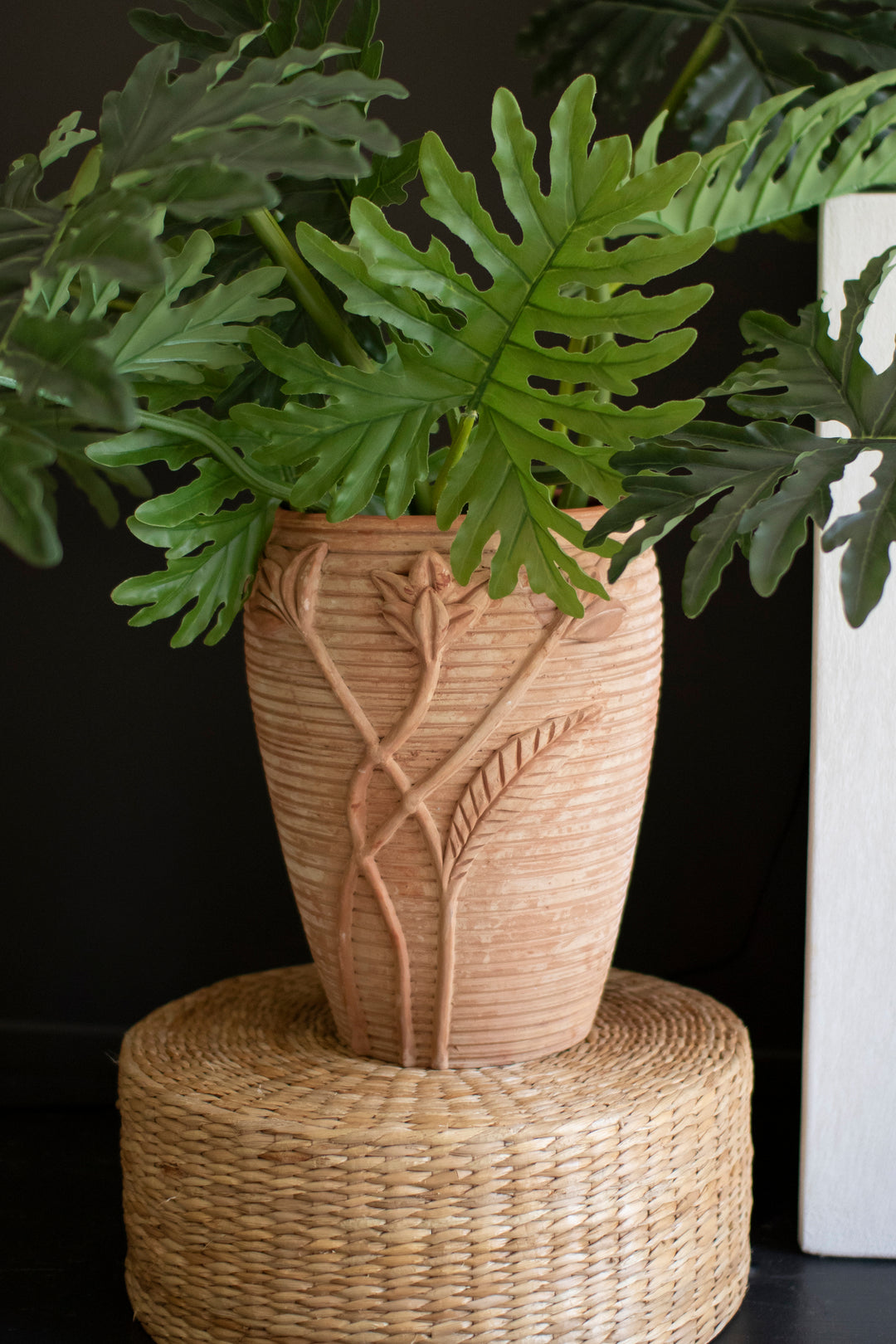 Terracotta Urn with Flowers Detail