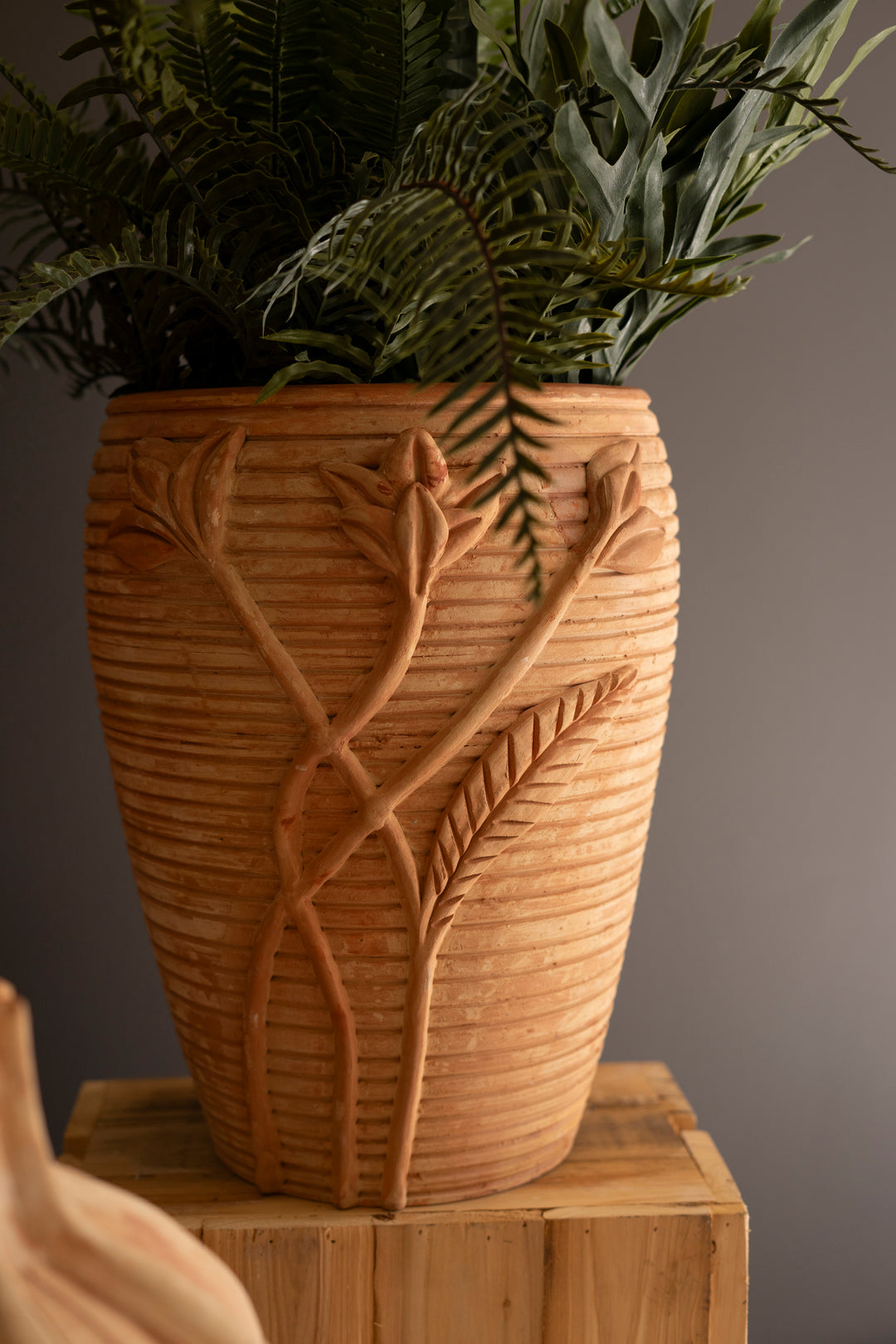 Terracotta Urn with Flowers Detail