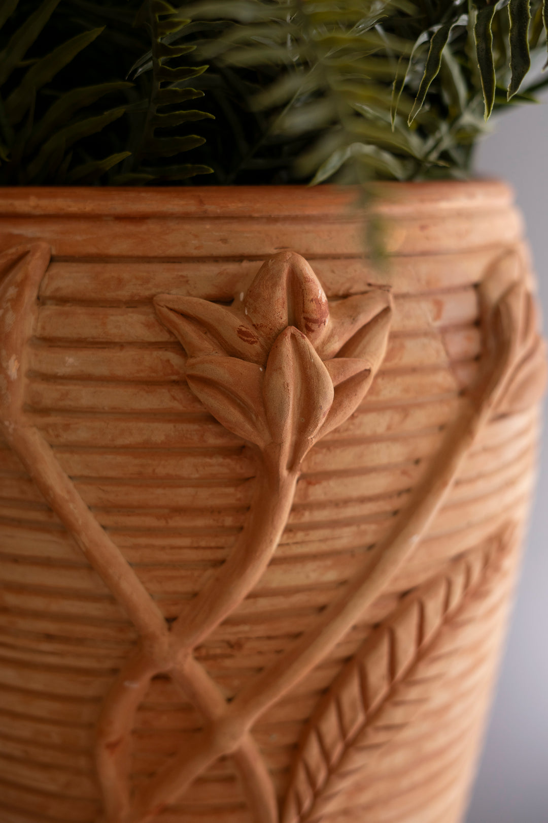 Terracotta Urn with Flowers Detail