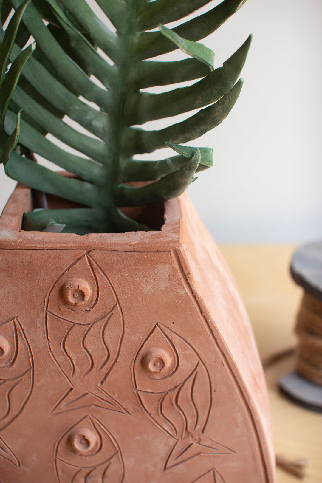 Terracotta Vase with Fish Detail