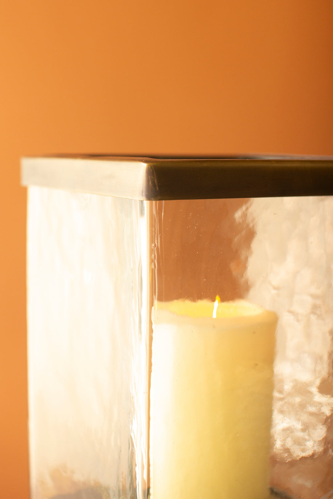 Set of 2 Square Glass Hurricanes with Antique Brass Bases