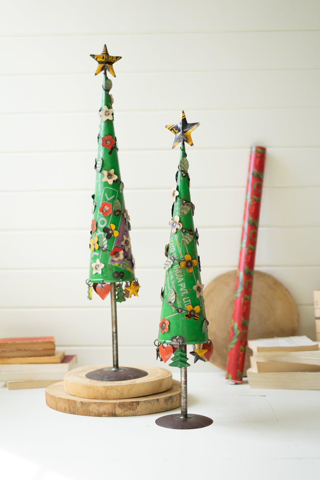 Set Of 2 Recycled Iron Christmas Trees