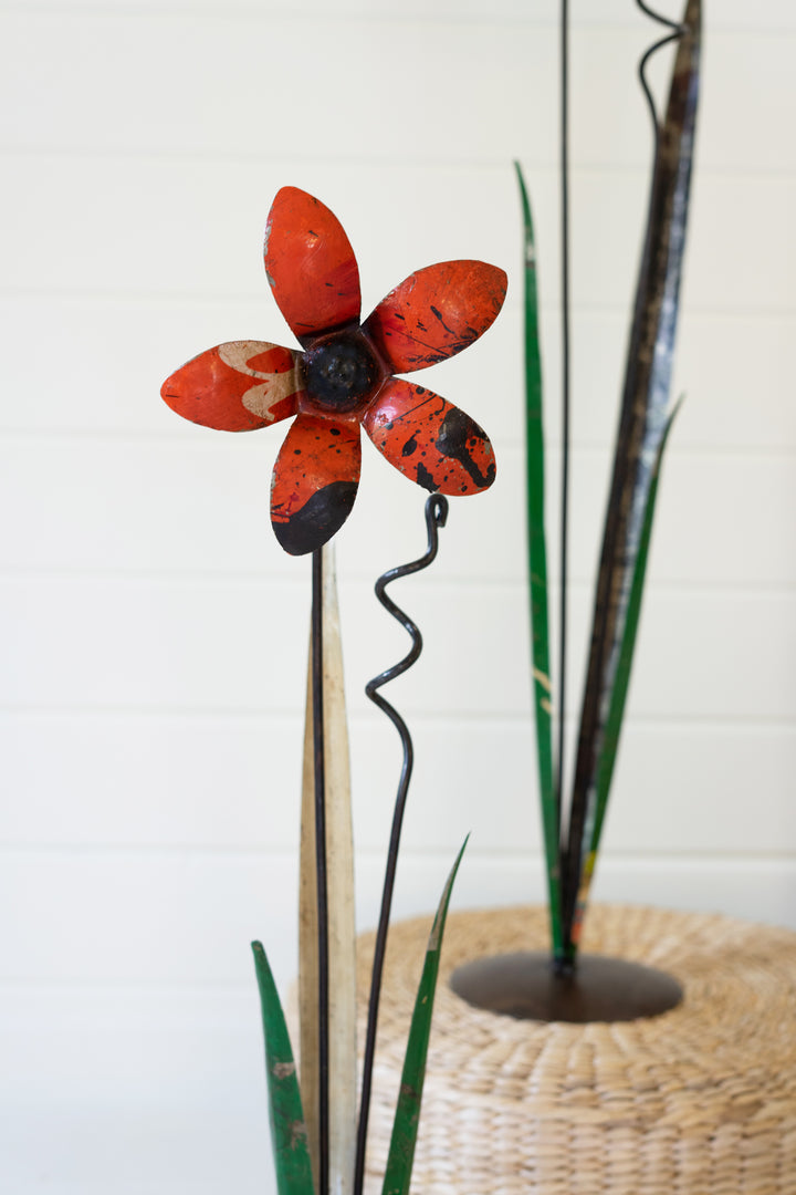 Set Of 3 Recycled Iron Flowers