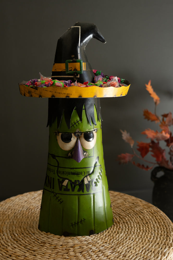 Recycled Iron Green Ghost with Candy Bowl Hat