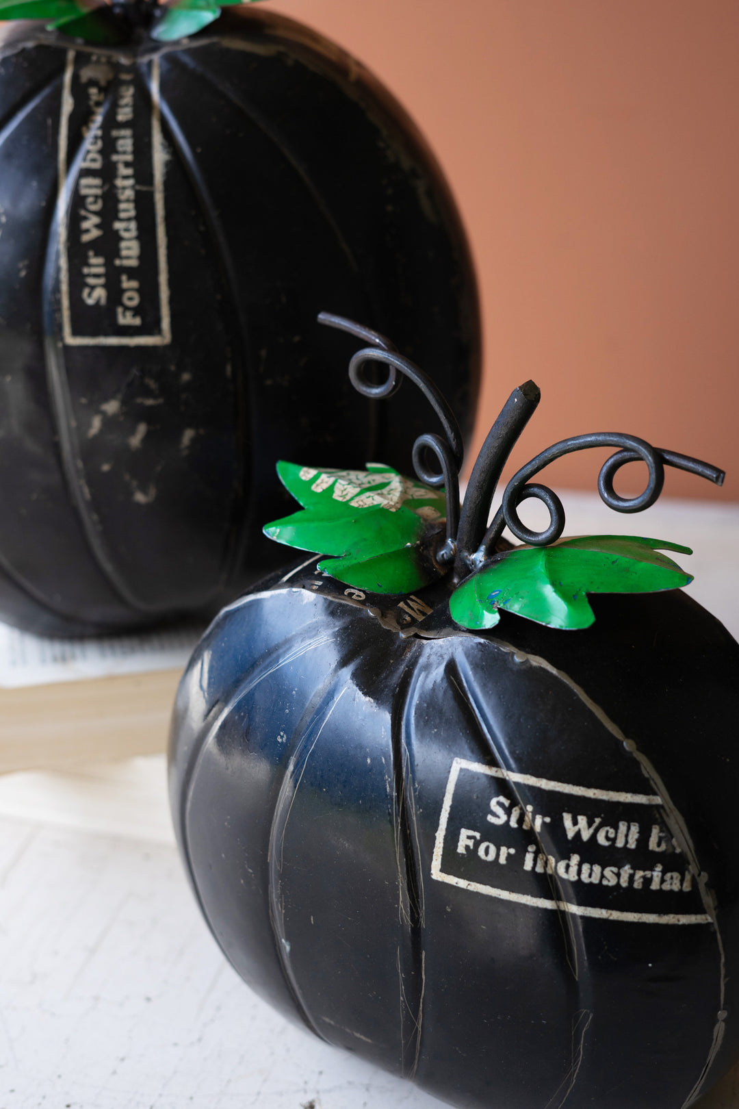 Set of 2 Black Recycled Iron Pumpkins