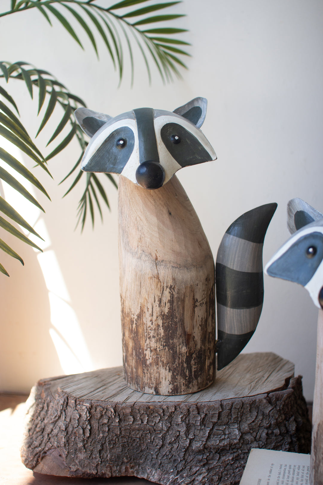 Set of 2 Recycled Wood and Iron Raccoons