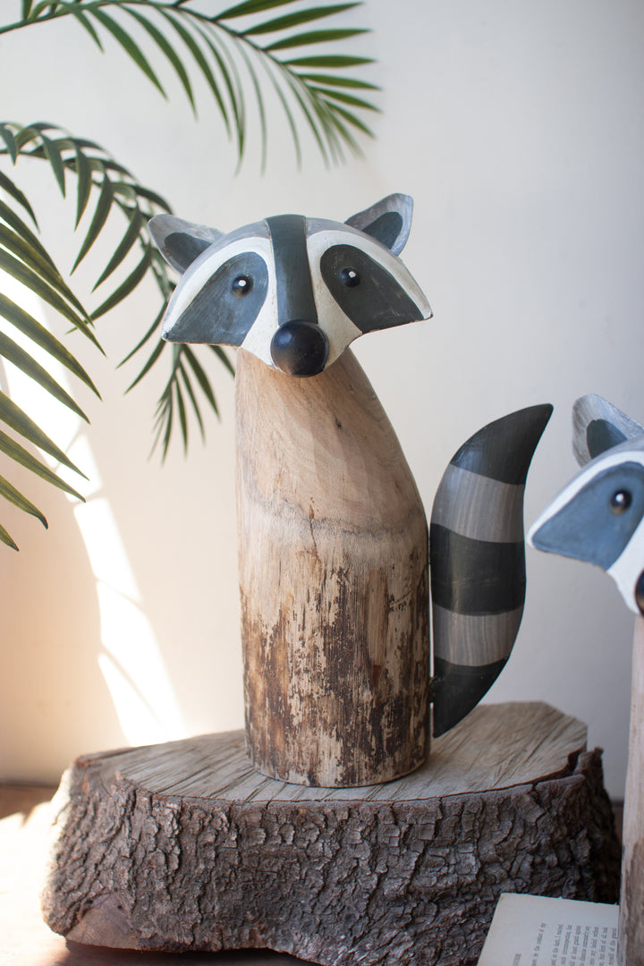 Set of 2 Recycled Wood and Iron Raccoons