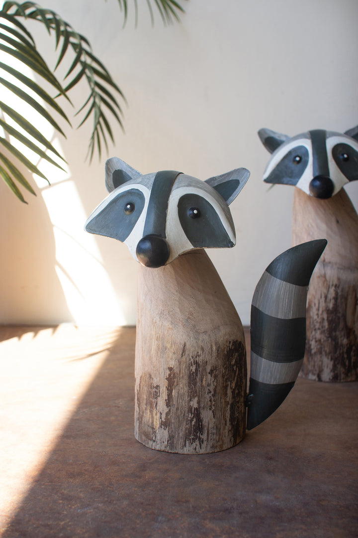 Set of 2 Recycled Wood and Iron Raccoons