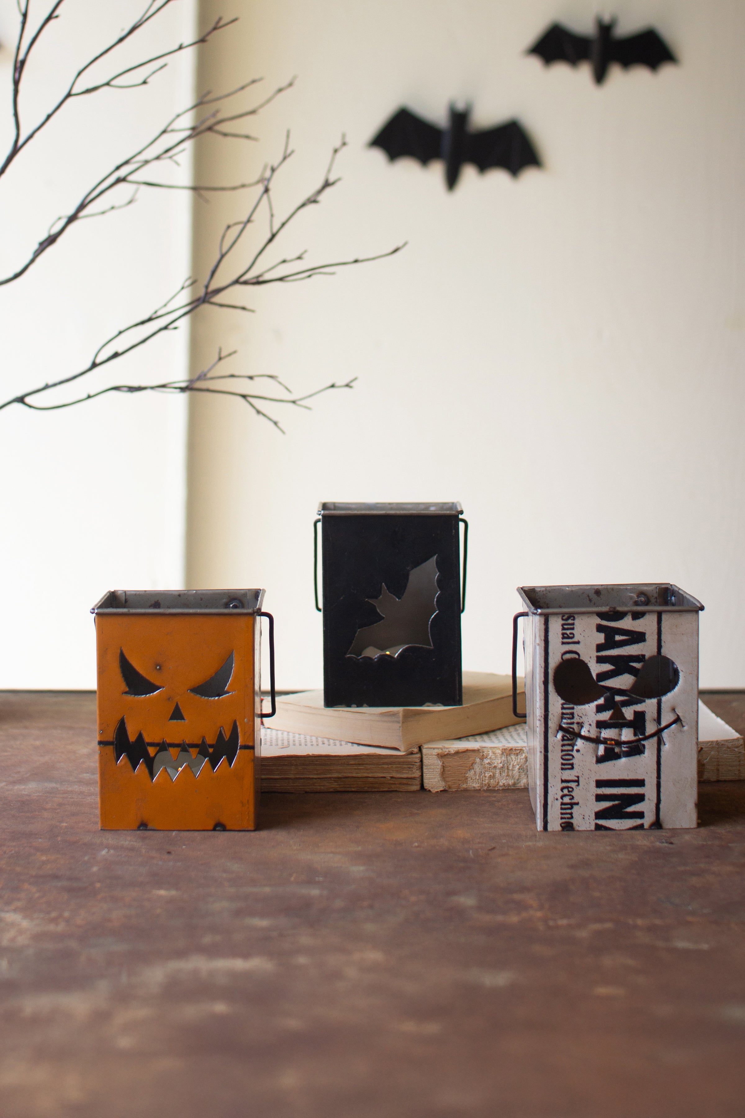 Set of 3 Recycled Metal Halloween Lanterns