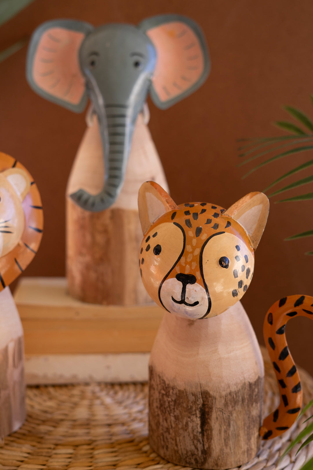 Set of 3 Recycled Wood and Iron Safari Animals