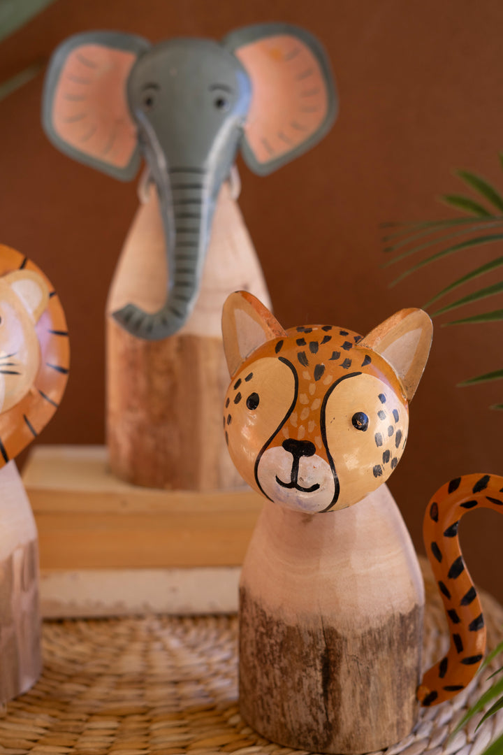 Set of 3 Recycled Wood and Iron Safari Animals